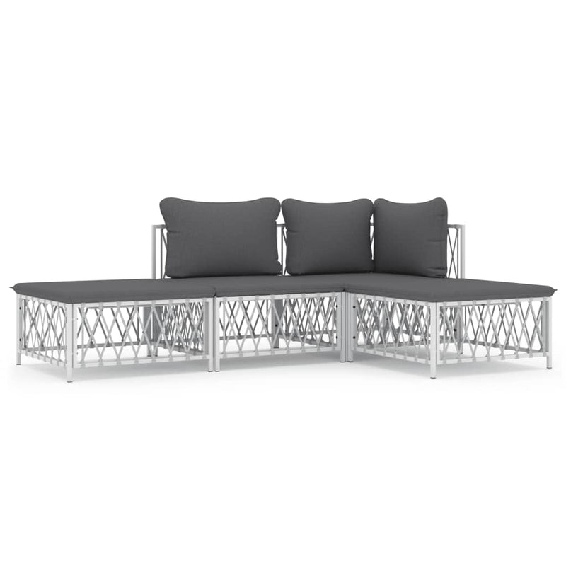 4 Piece Garden Lounge Set with Cushions White Steel