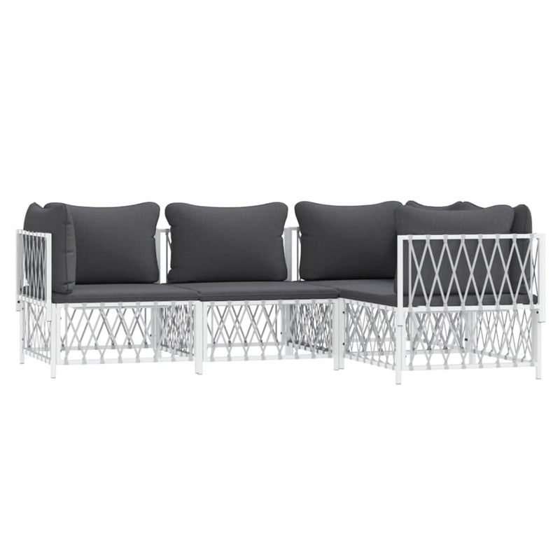 4 Piece Garden Lounge Set with Cushions White Steel