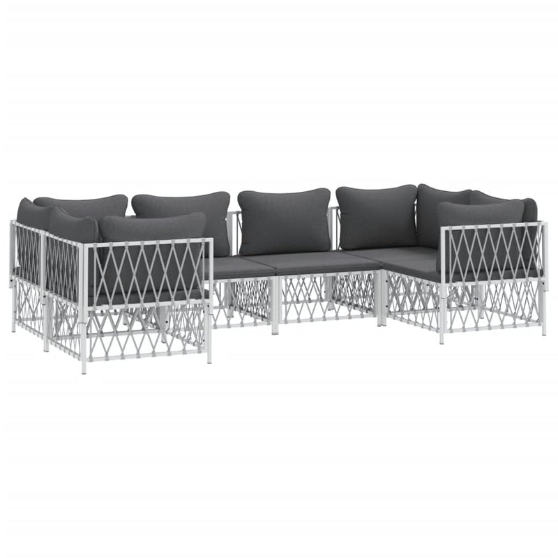 6 Piece Garden Lounge Set with Cushions White Steel