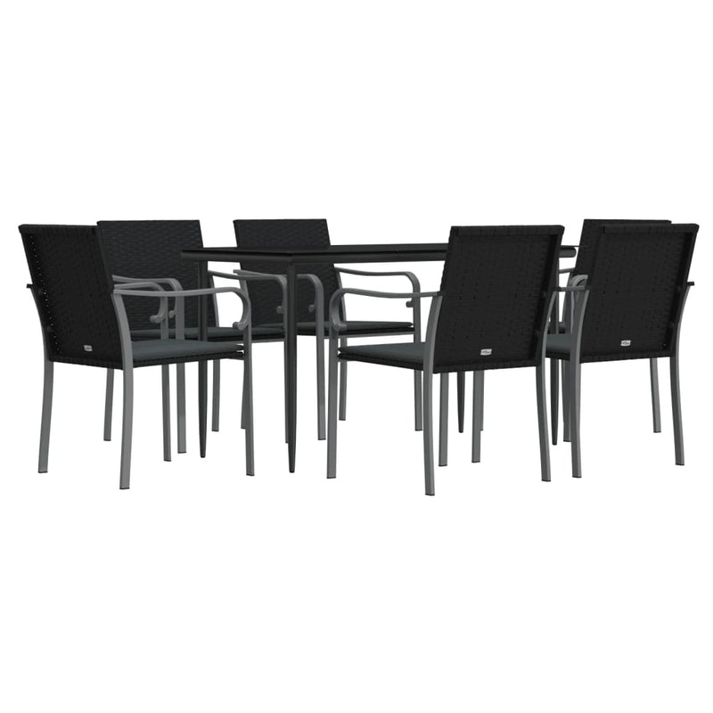 7 Piece Garden Dining Set with Cushions Poly Rattan and Steel