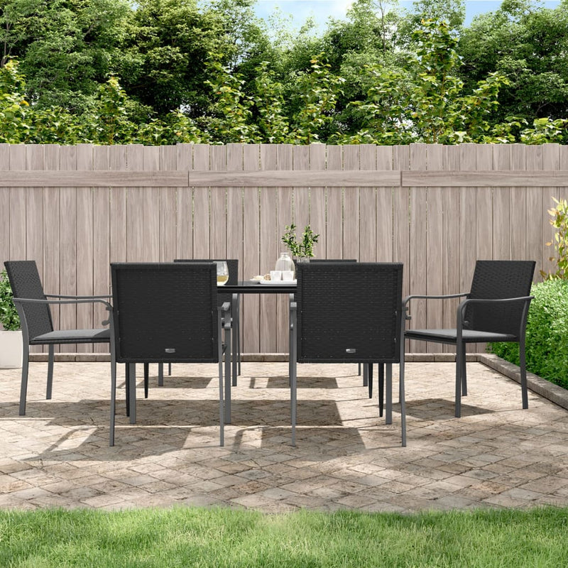 7 Piece Garden Dining Set with Cushions Poly Rattan and Steel