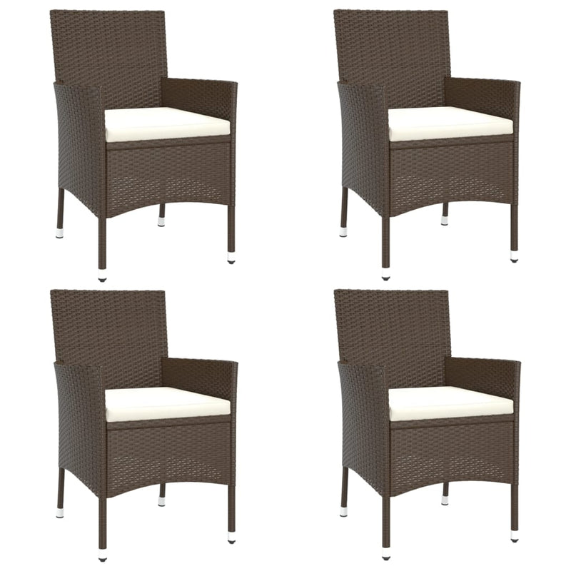 5 Piece Garden Bistro Set with Cushions Brown Poly Rattan
