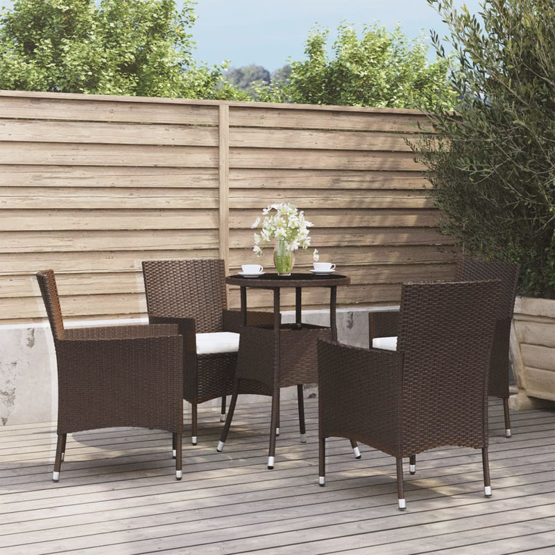 5 Piece Garden Bistro Set with Cushions Brown Poly Rattan