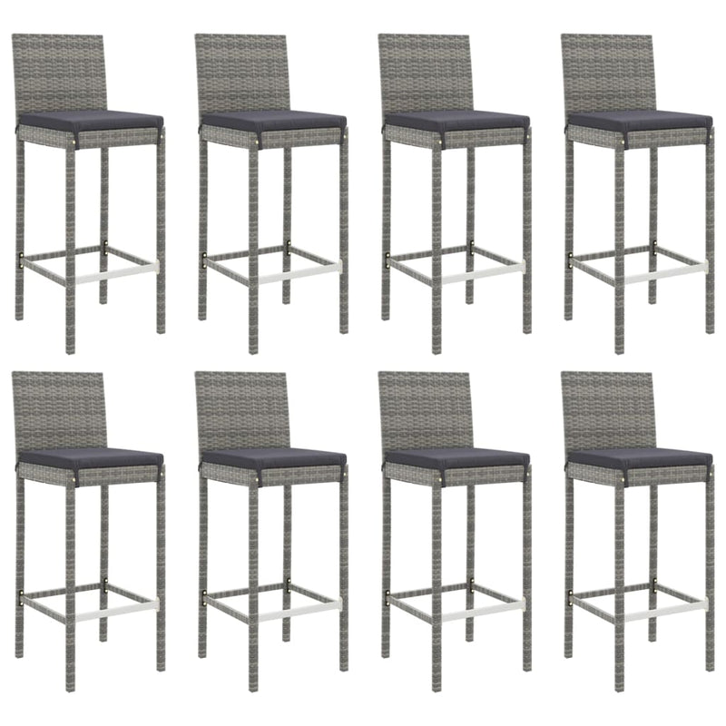 9 Piece Outdoor Bar Set with Cushions Grey Poly Rattan