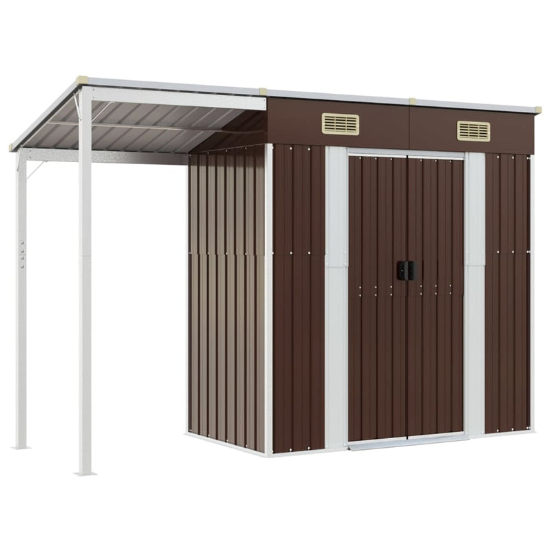 Garden Shed with Extended Roof Brown 277x110.5x181 cm Steel