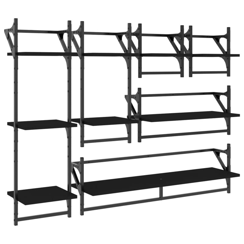 6 Piece Wall Shelf Set with Bars Black Engineered Wood