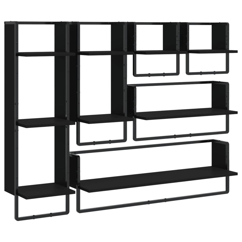 6 Piece Wall Shelf Set with Bars Black Engineered Wood