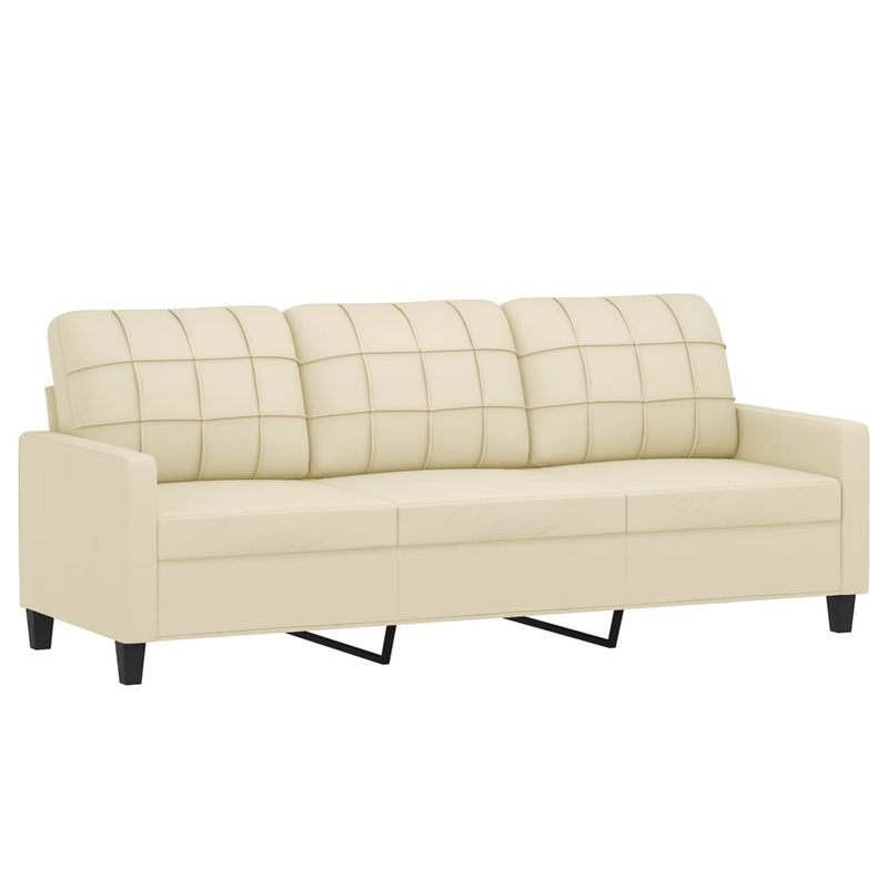 3-Seater Sofa with Throw Pillows Cream 180 cm Faux Leather