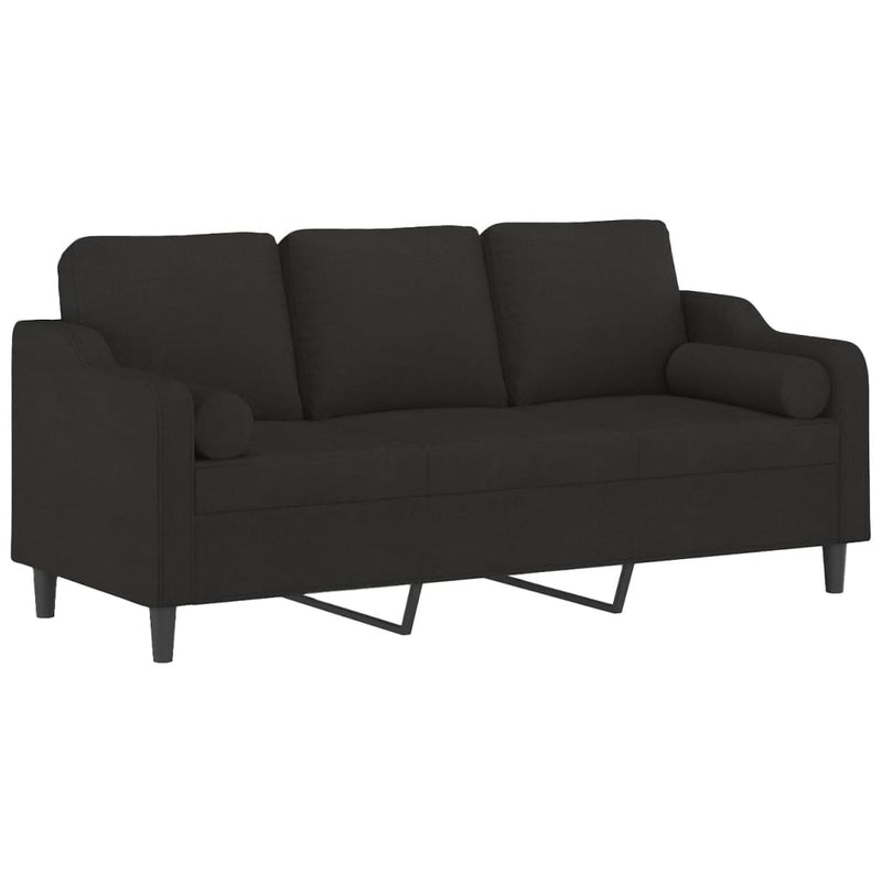 3-Seater Sofa with Throw Pillows Black 180 cm Fabric