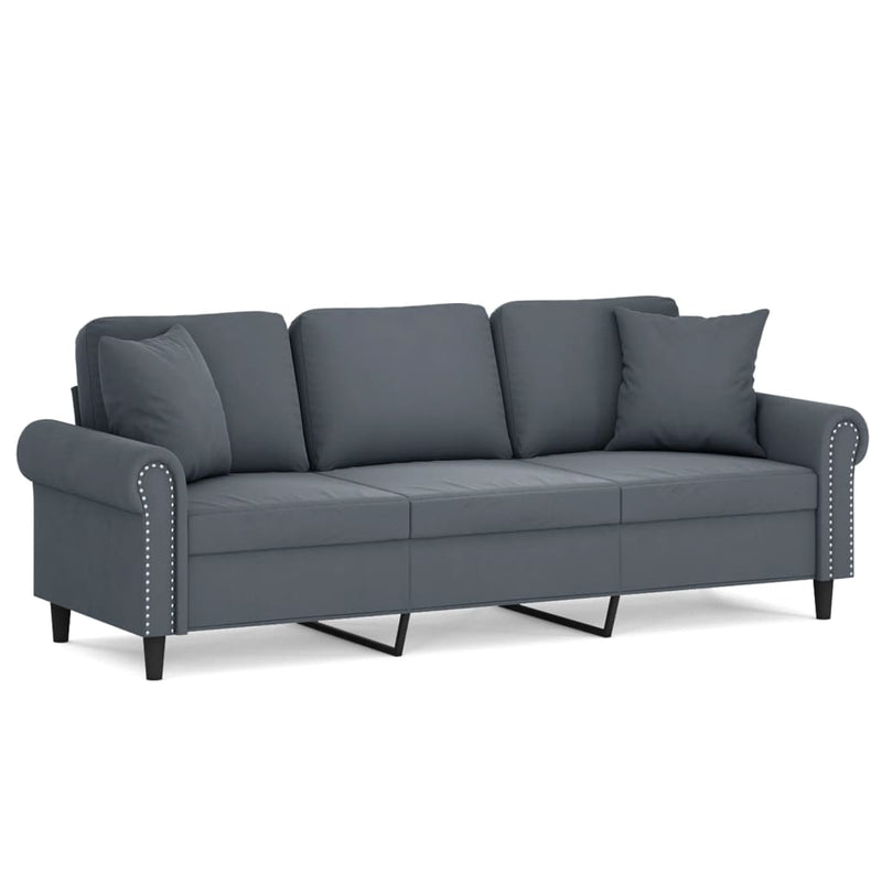 3-Seater Sofa with Throw Pillows Dark Grey 180 cm Velvet