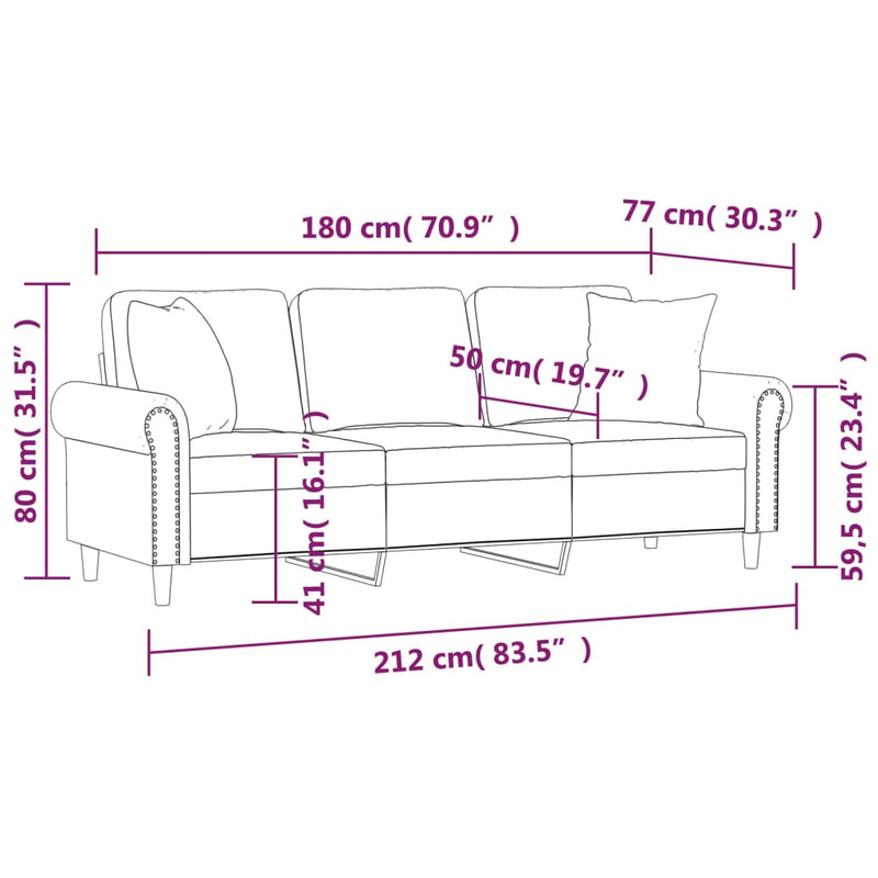 3-Seater Sofa with Throw Pillows Dark Grey 180 cm Velvet