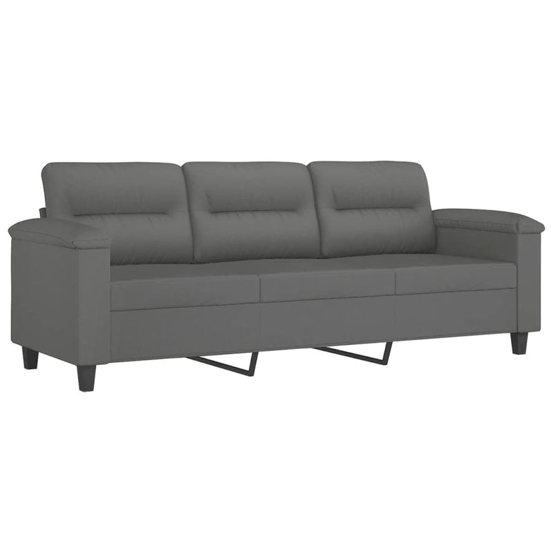 3-Seater Sofa with Pillows Dark Grey 180 cm Microfibre Fabric