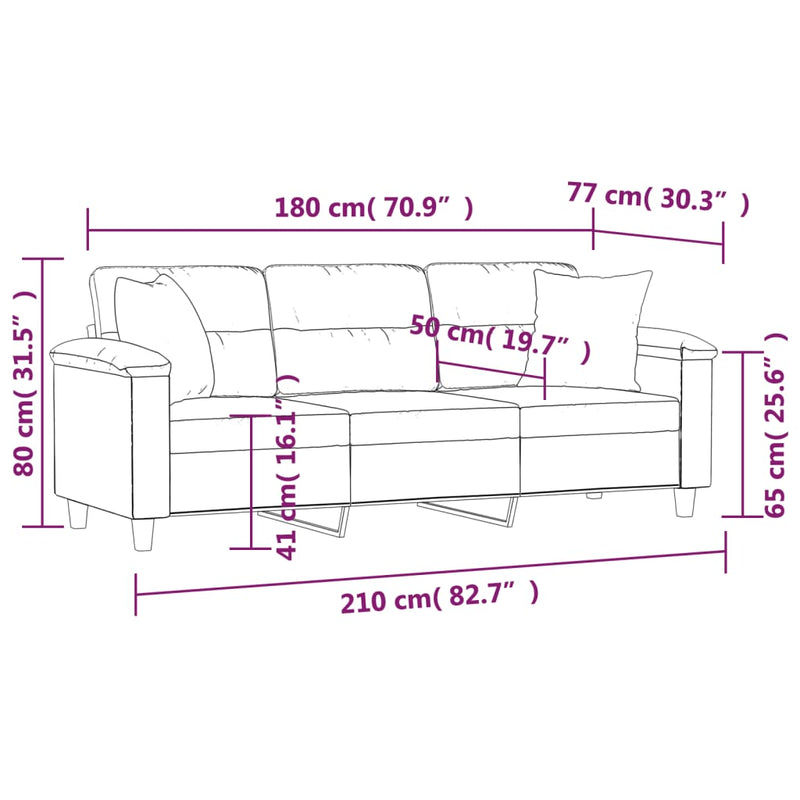 3-Seater Sofa with Pillows Dark Grey 180 cm Microfibre Fabric
