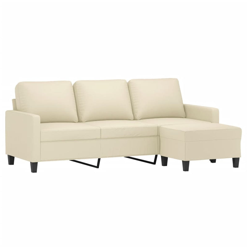 3-Seater Sofa with Footstool Cream 180 cm Faux Leather