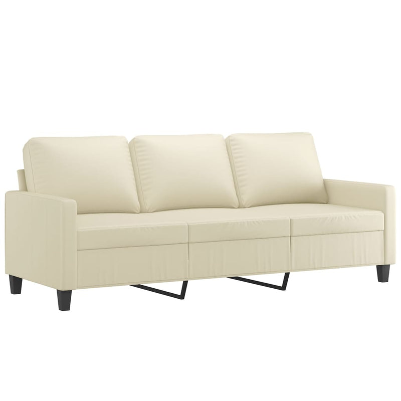 3-Seater Sofa with Footstool Cream 180 cm Faux Leather