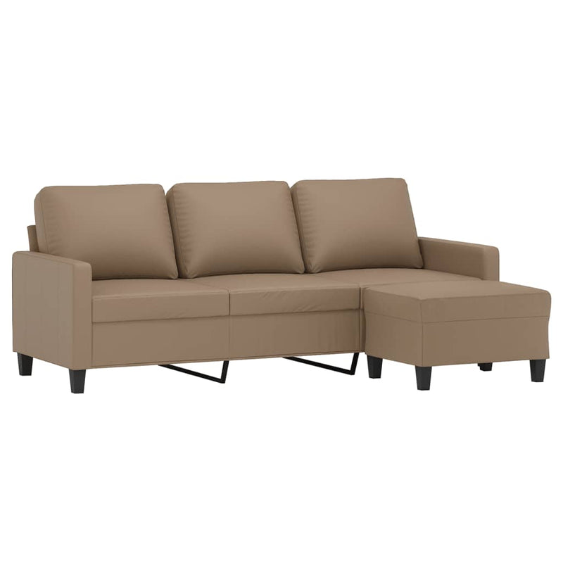 3-Seater Sofa with Footstool Cappuccino 180 cm Faux Leather