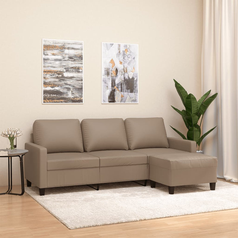 3-Seater Sofa with Footstool Cappuccino 180 cm Faux Leather