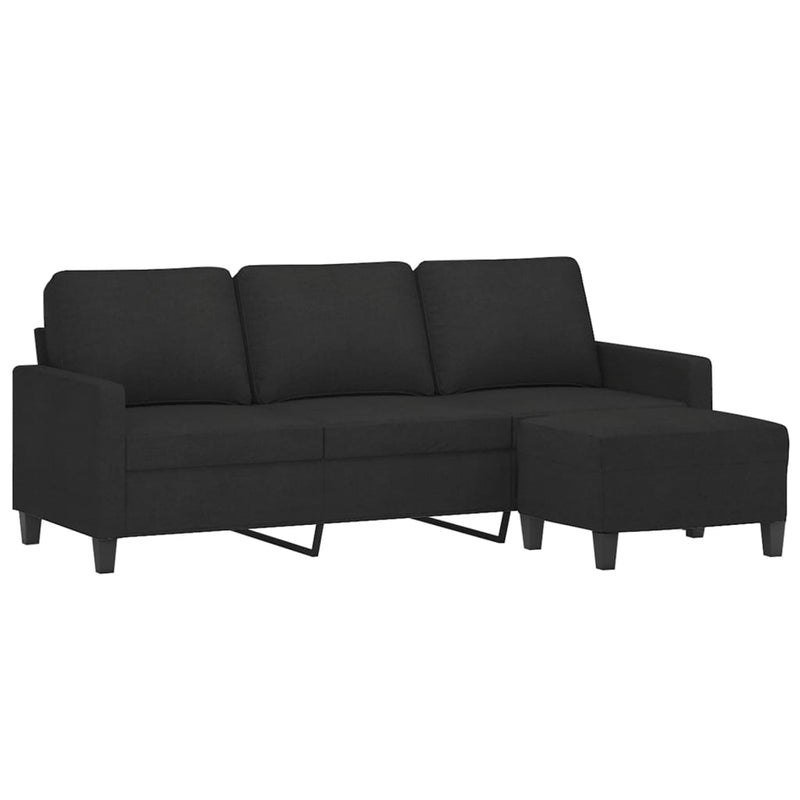 3-Seater Sofa with Footstool Black 180 cm Fabric