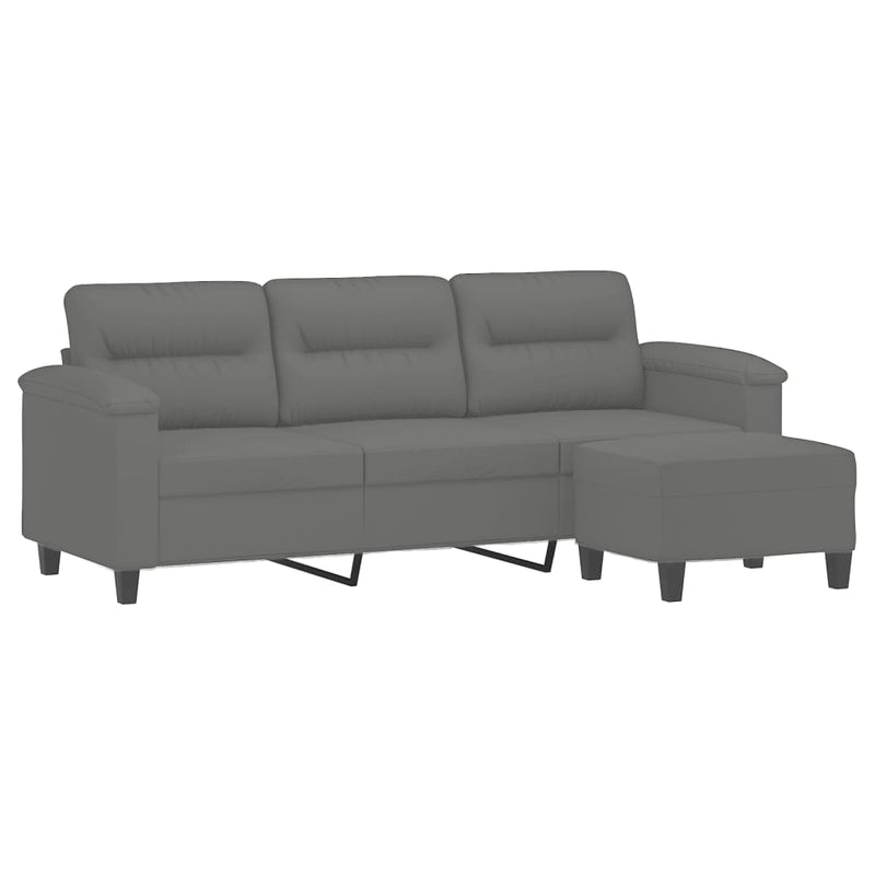 3-Seater Sofa with Footstool Dark Grey 180 cm Microfibre Fabric