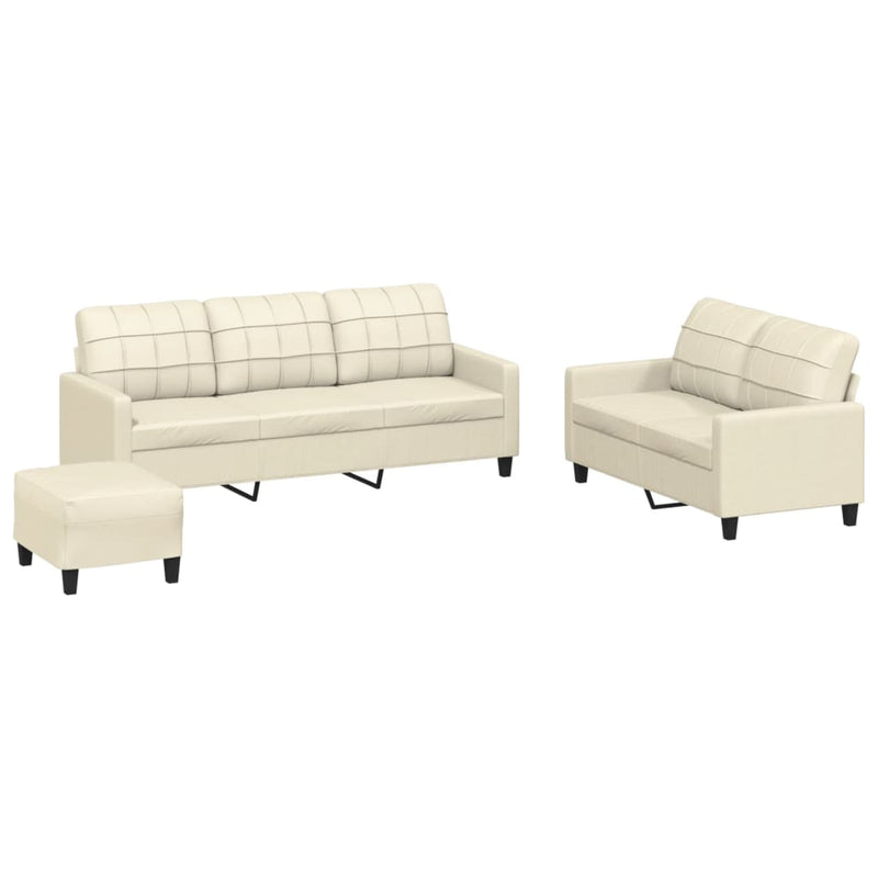 3 Piece Sofa Set with Cushions Cream Faux Leather