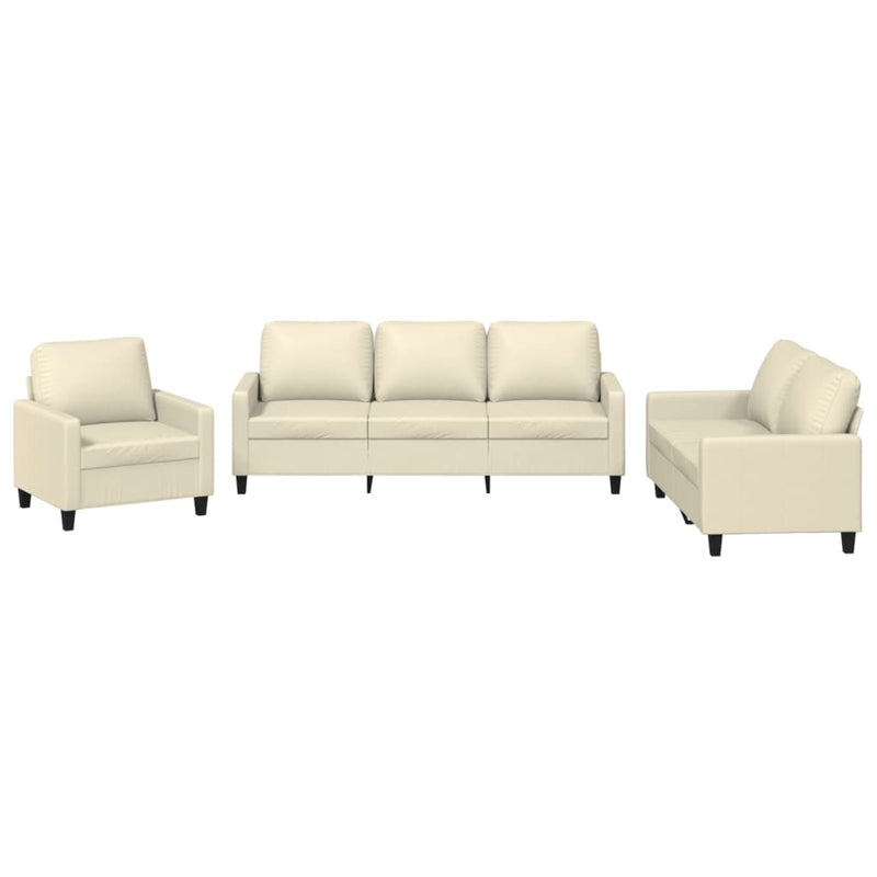 3 Piece Sofa Set with Cushions Cream Faux Leather