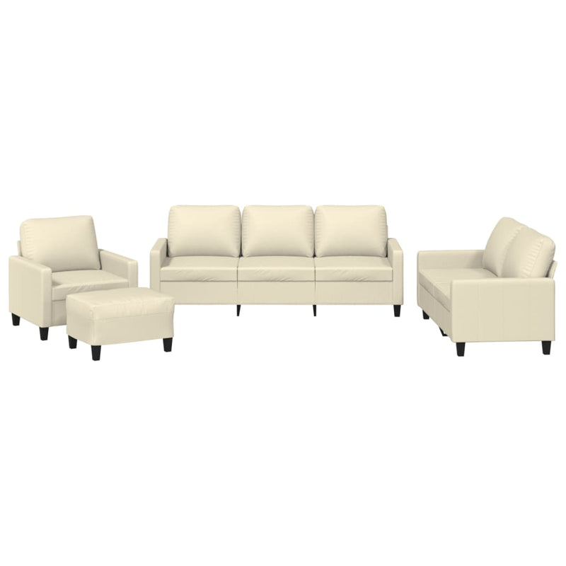 4 Piece Sofa Set with Cushions Cream Faux Leather