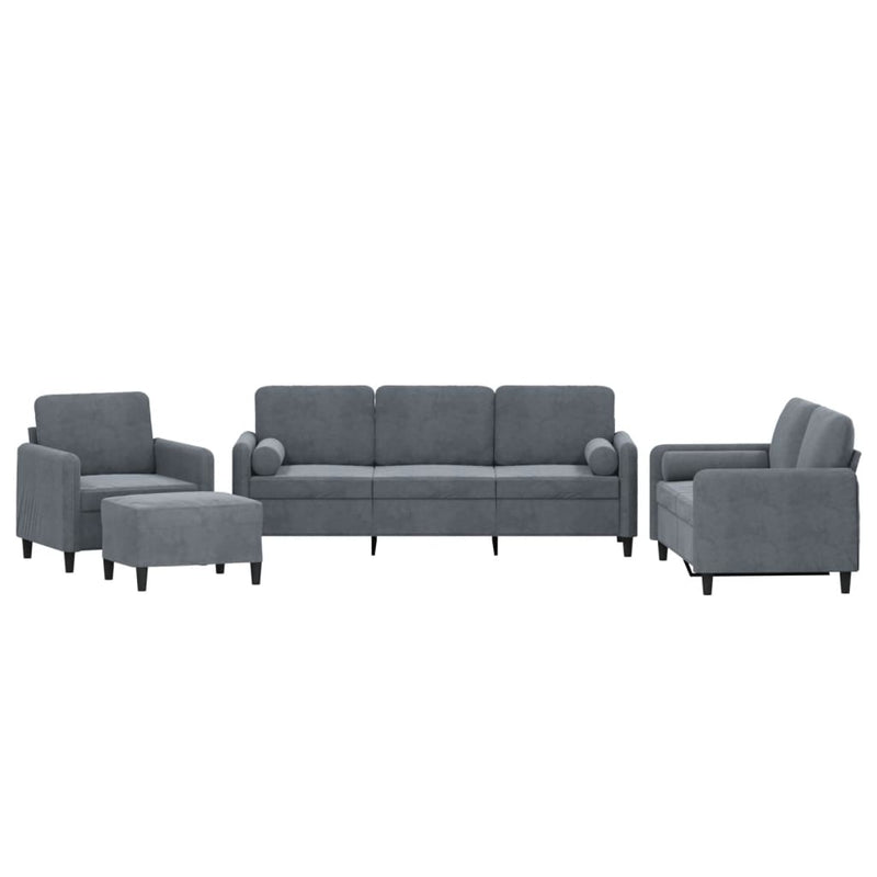 4 Piece Sofa Set with Pillows Dark Grey Velvet