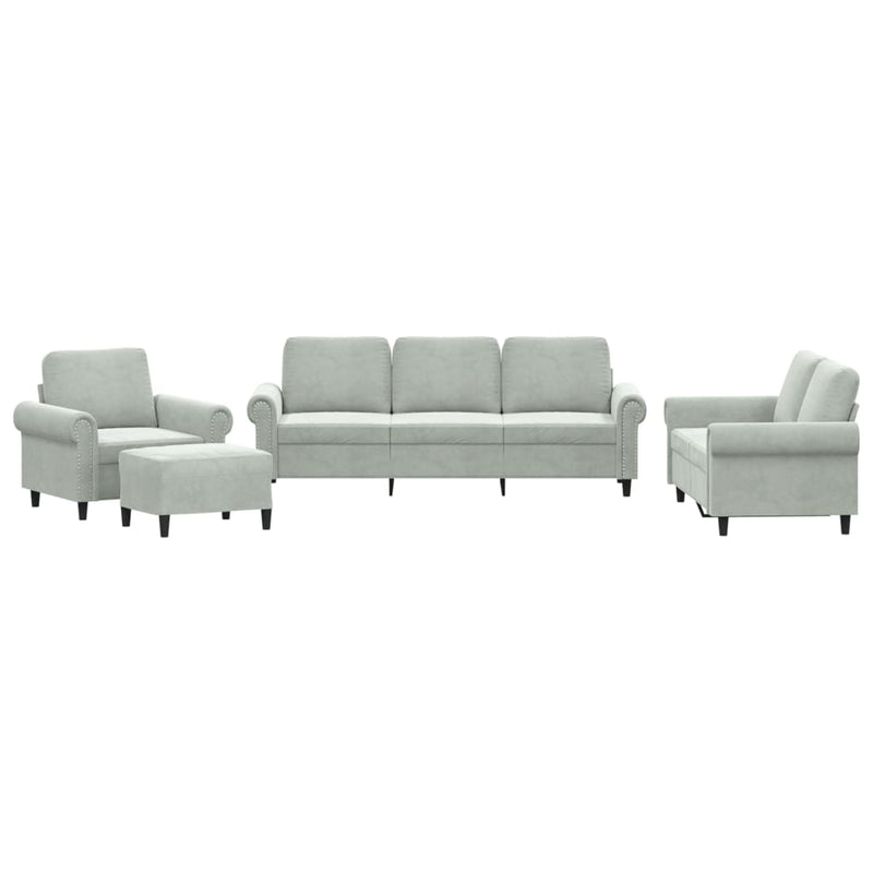 4 Piece Sofa Set with Cushions Light Grey Velvet