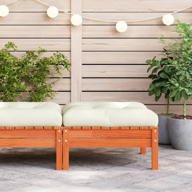 Garden Footstool with Cushion Wax Brown Solid Wood Pine