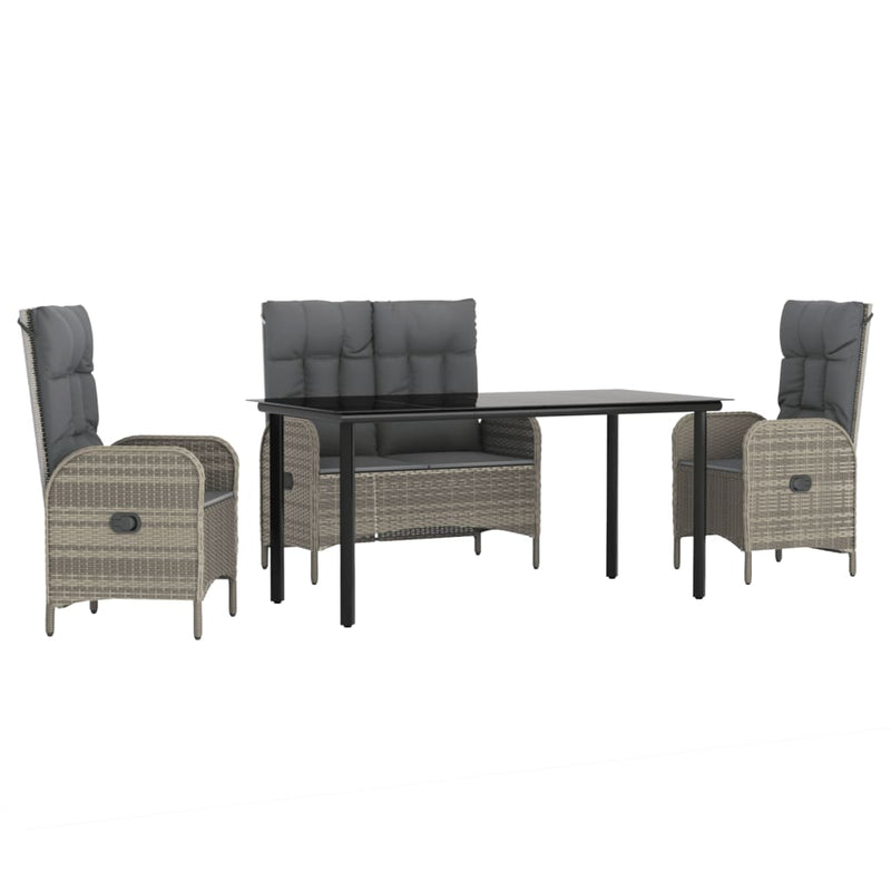 4 Piece Garden Dining Set with Cushions Grey Poly Rattan
