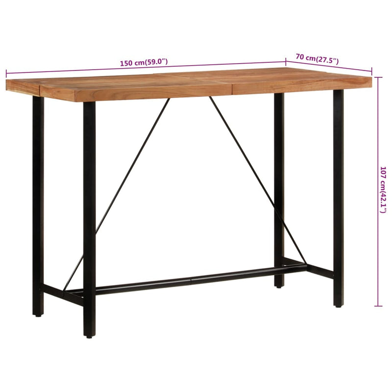 Bar Table 150x70x107 cm Solid Wood Acacia and Iron