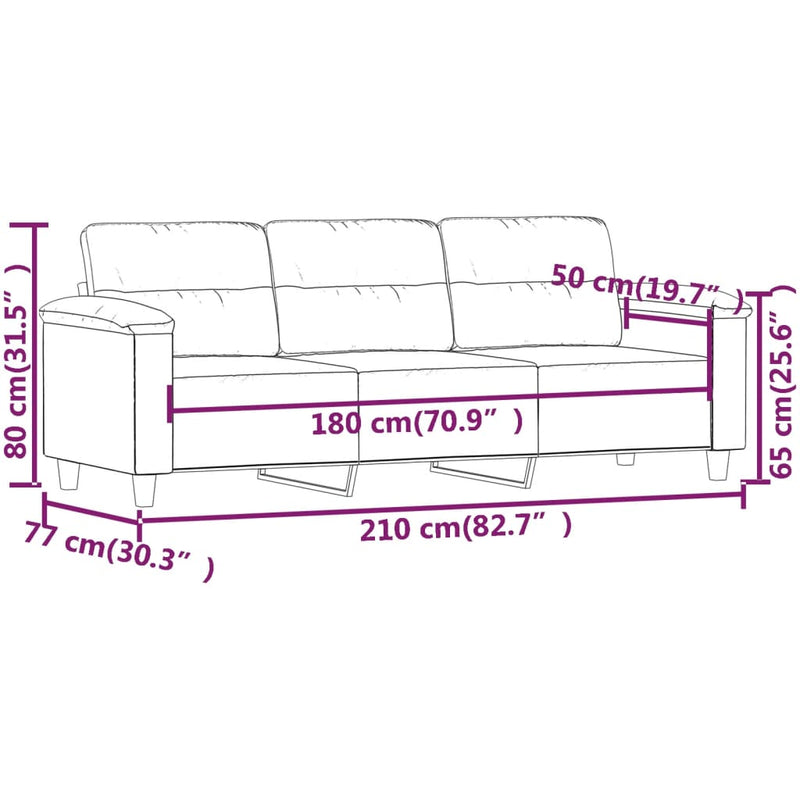 3-Seater Sofa Dark Grey 180 cm Microfibre Fabric