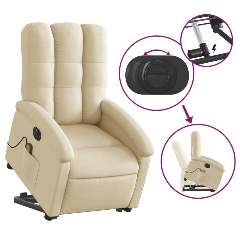 Electric Stand up Massage Recliner Chair Cream Fabric