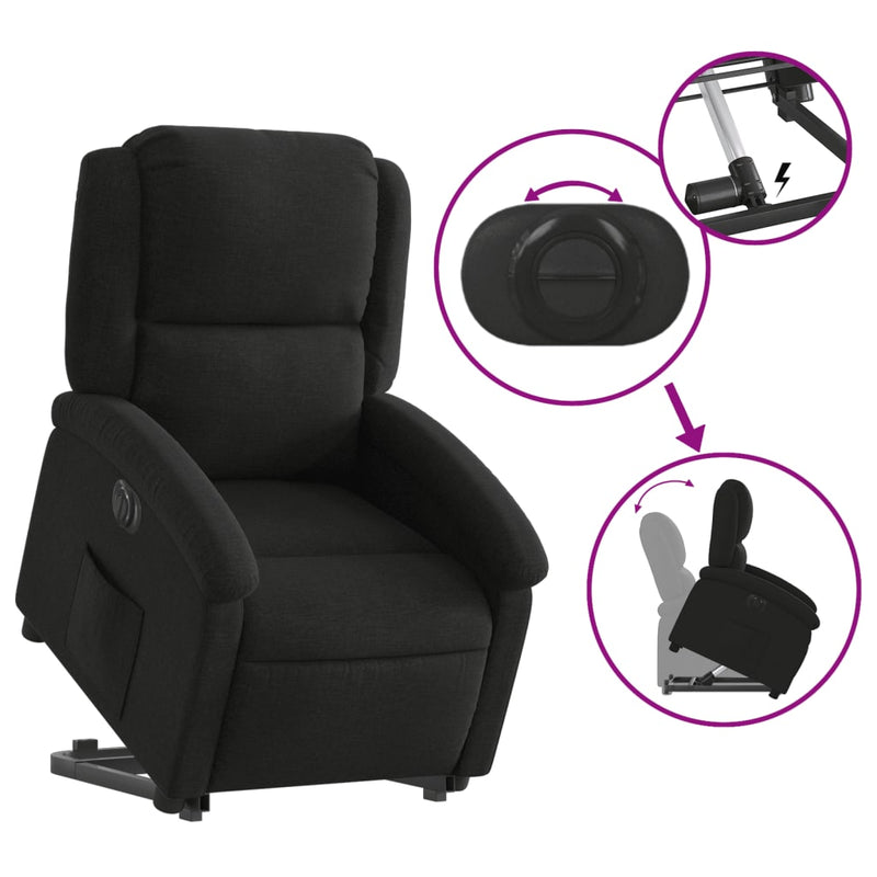 Electric Stand up Recliner Chair Black Fabric