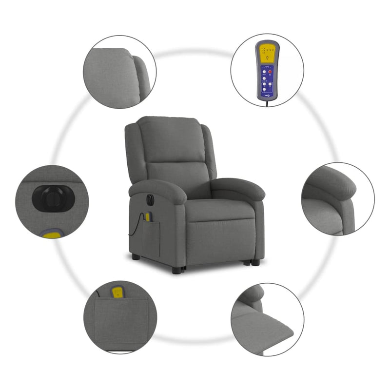 Electric Stand up Massage Recliner Chair Dark Grey Fabric