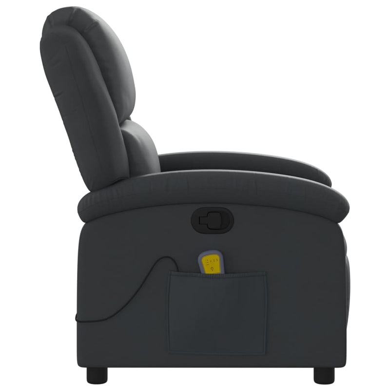 Massage Recliner Chair Black Real Leather