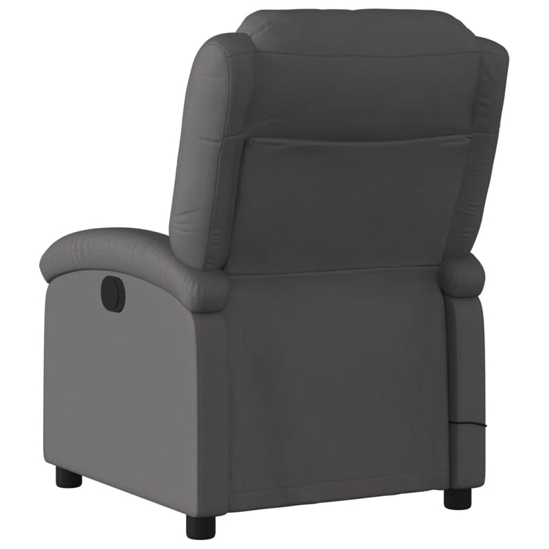Massage Recliner Chair Grey Real Leather