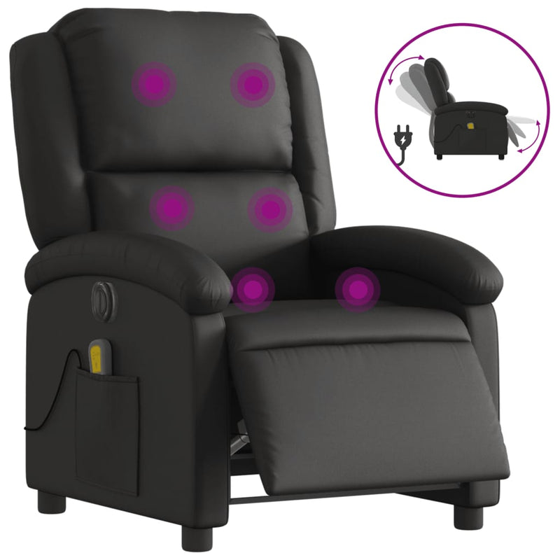 Electric Massage Recliner Chair Black Real Leather