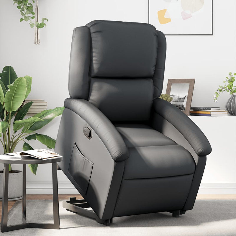 Stand up Recliner Chair Black Real Leather