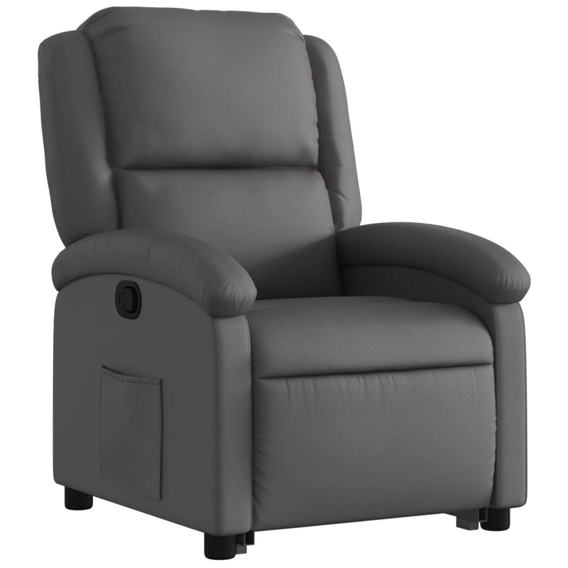 Stand up Recliner Chair Grey Real Leather
