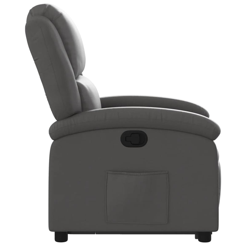 Stand up Recliner Chair Grey Real Leather