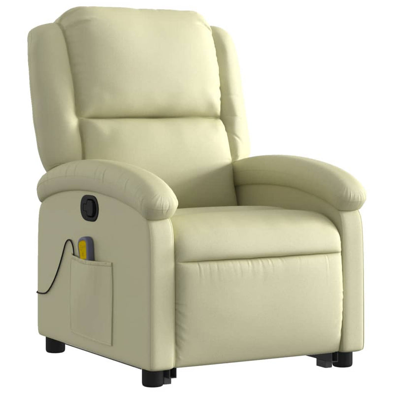 Stand up Massage Recliner Chair Cream Real Leather