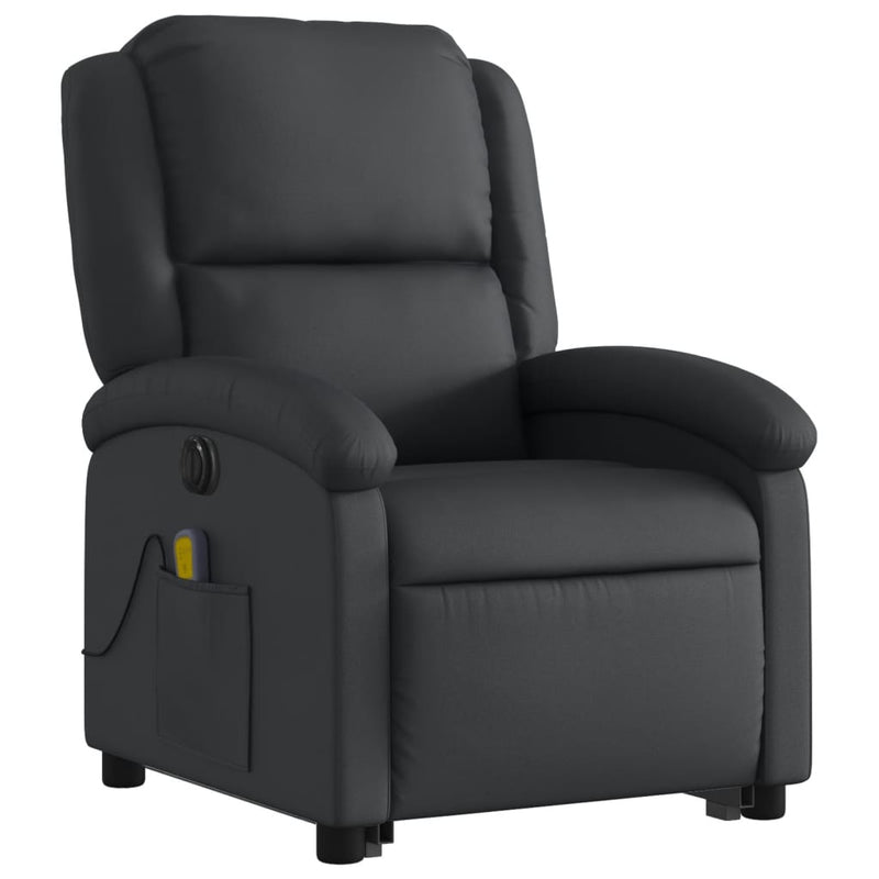 Electric Stand up Massage Recliner Chair Black Real Leather