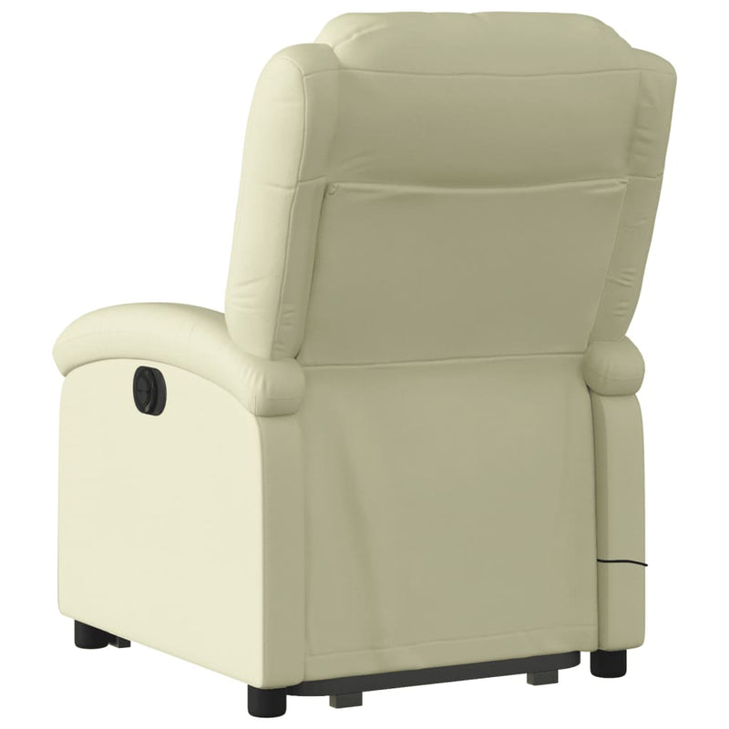 Electric Stand up Massage Recliner Chair Cream Real Leather