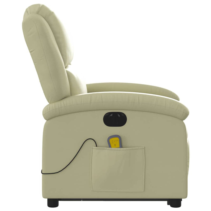 Electric Stand up Massage Recliner Chair Cream Real Leather