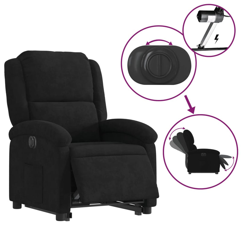 Electric Stand up Recliner Chair Black Velvet