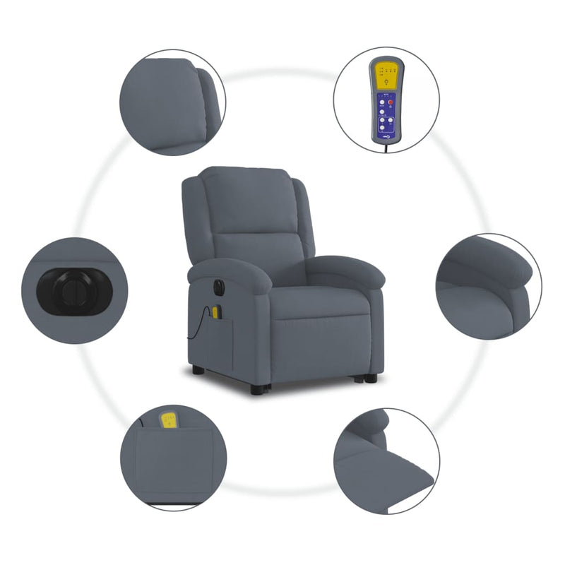 Electric Stand up Massage Recliner Chair Dark Grey Velvet