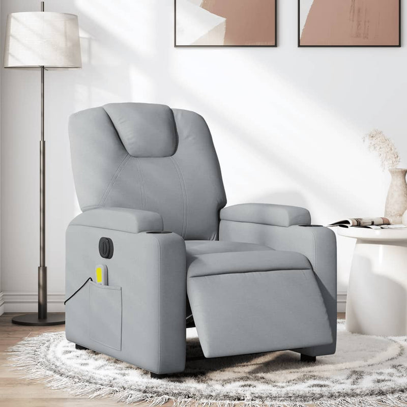 Electric Massage Recliner Chair Light Grey Fabric