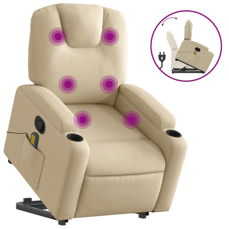Stand up Massage Recliner Chair Cream Fabric