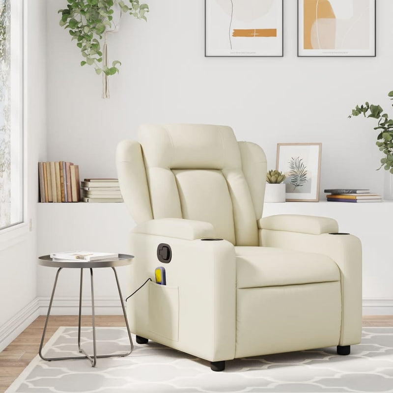 Massage Recliner Chair Cream Faux Leather